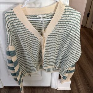 Cream and Green Striped Women's cardigan